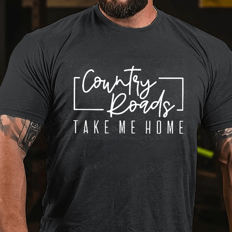 Maturelion Men's T-Shirt Country Music Country Roads Take Me Home Cotton T-Shirt