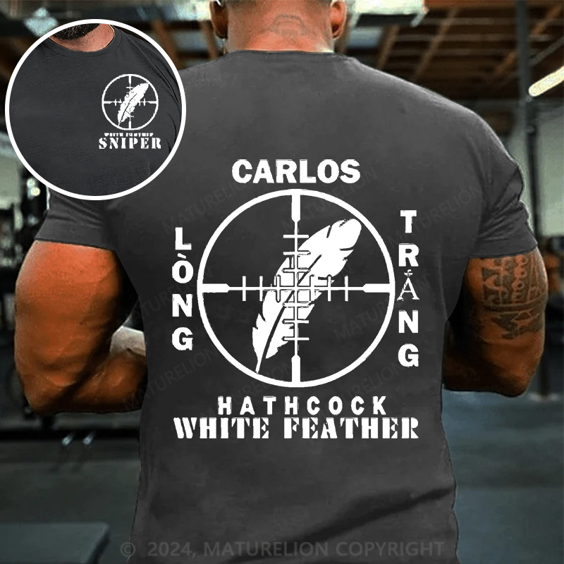 Maturelion Men's T-Shirt Sniper Carlos Hathcock White Feather Cotton T-Shirt
