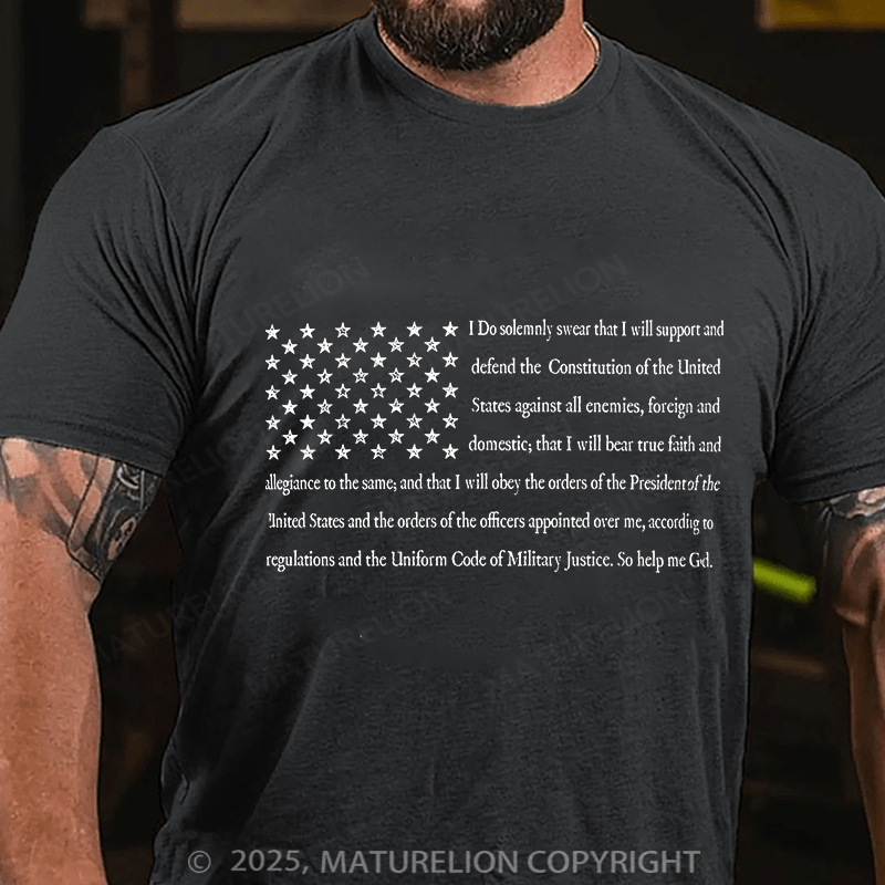 Maturelion Men's T-shirt Mlitary Oath of Enlistment U.S. Flag Cotton T-shirt