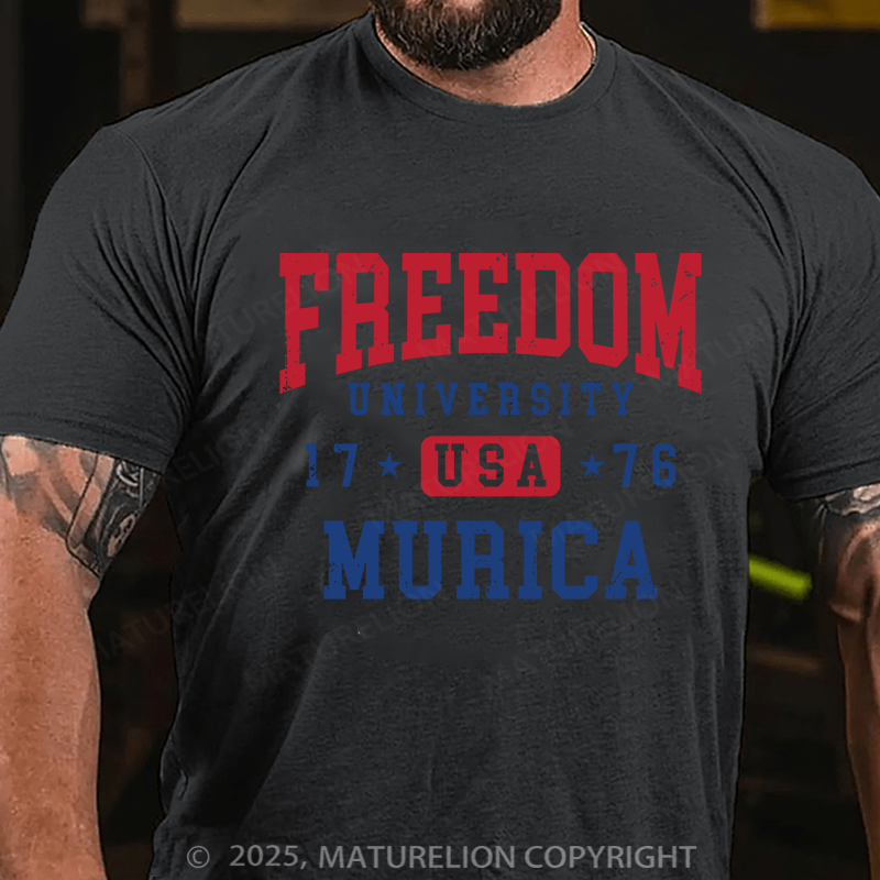 Maturelion Men's T-shirt Freedom University Cotton T-shirt