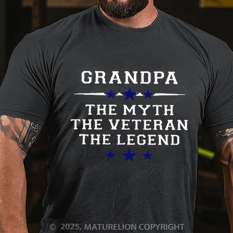 Maturelion Men's T-shirt Grandpa the Myth the Veteran the Legend Cotton T-shirt
