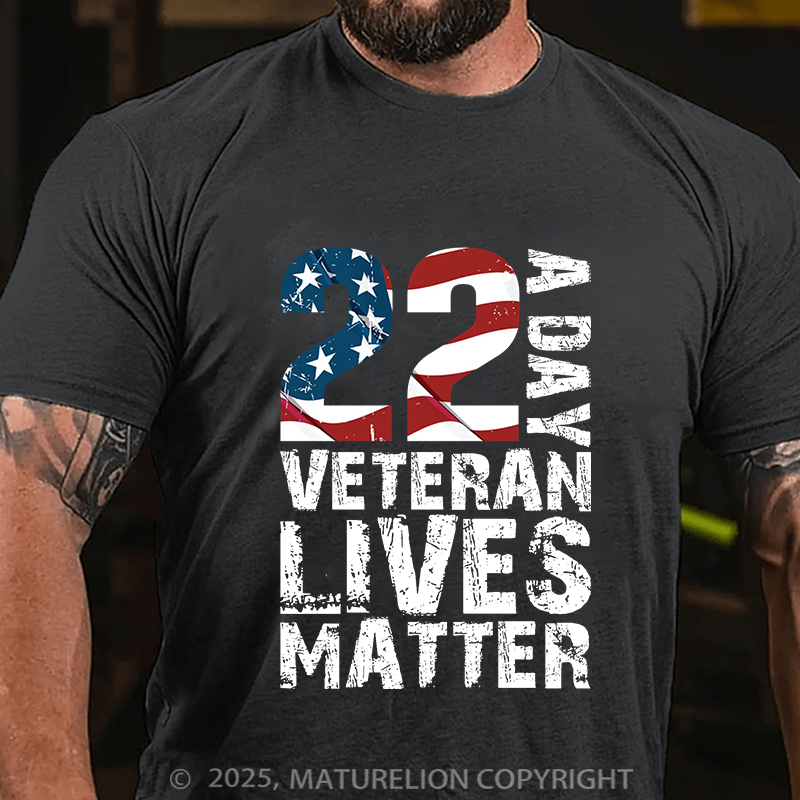 Maturelion Men's T-Shirt 22 A Day Veteran Lives Matter Cotton T-Shirt