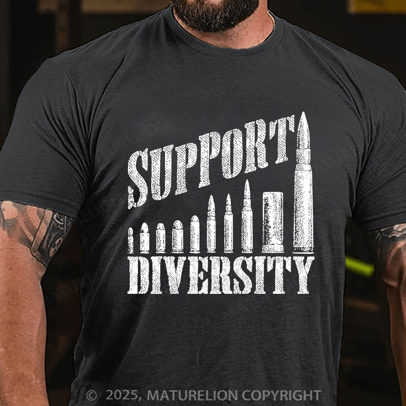 Maturelion Men's T-shirt Support Diversity Gun Bullets Veteran Soldier Cotton T-shirt