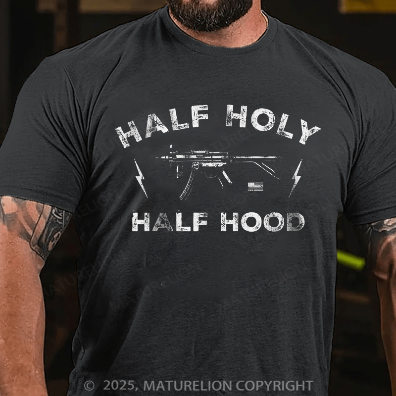Maturelion Men's T-Shirt Half Holy. Half Hood Cotton T-Shirt