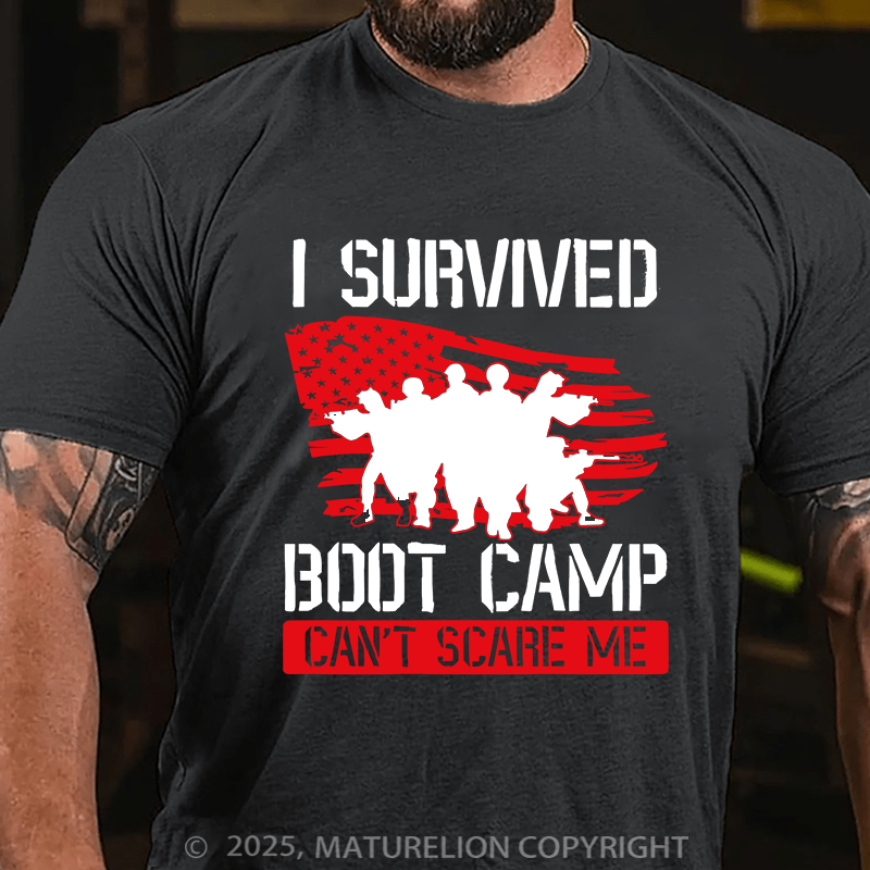 Maturelion Men's T-Shirt I Survived Boot Camp Can'T Scare Me Cotton T-Shirt