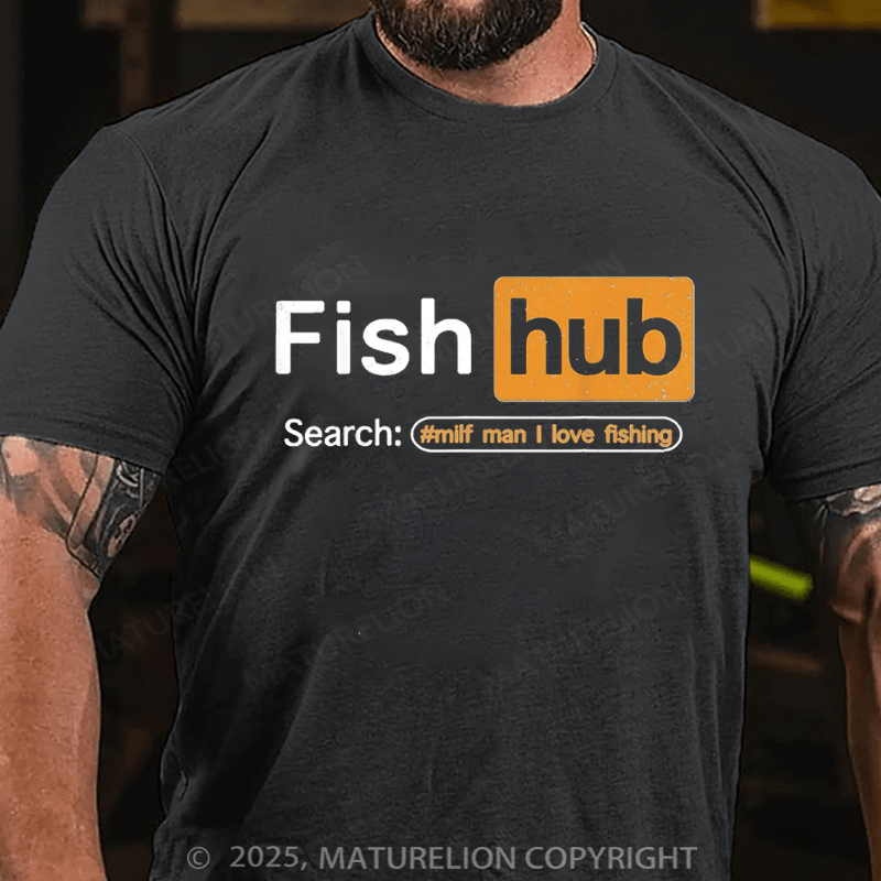 Maturelion Men's T-shirt Fish Hub Cotton T-shirt