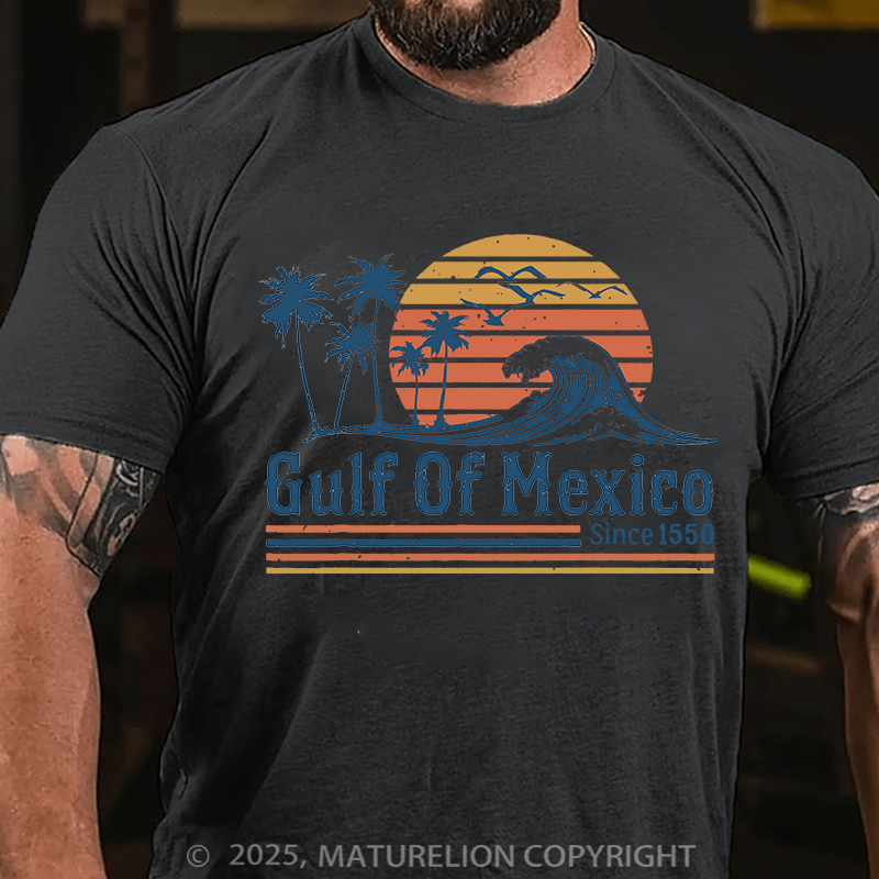 Maturelion Men's T-shirt Retro Sunset Gulf Of Mexico Since 1550 Cotton T-shirt