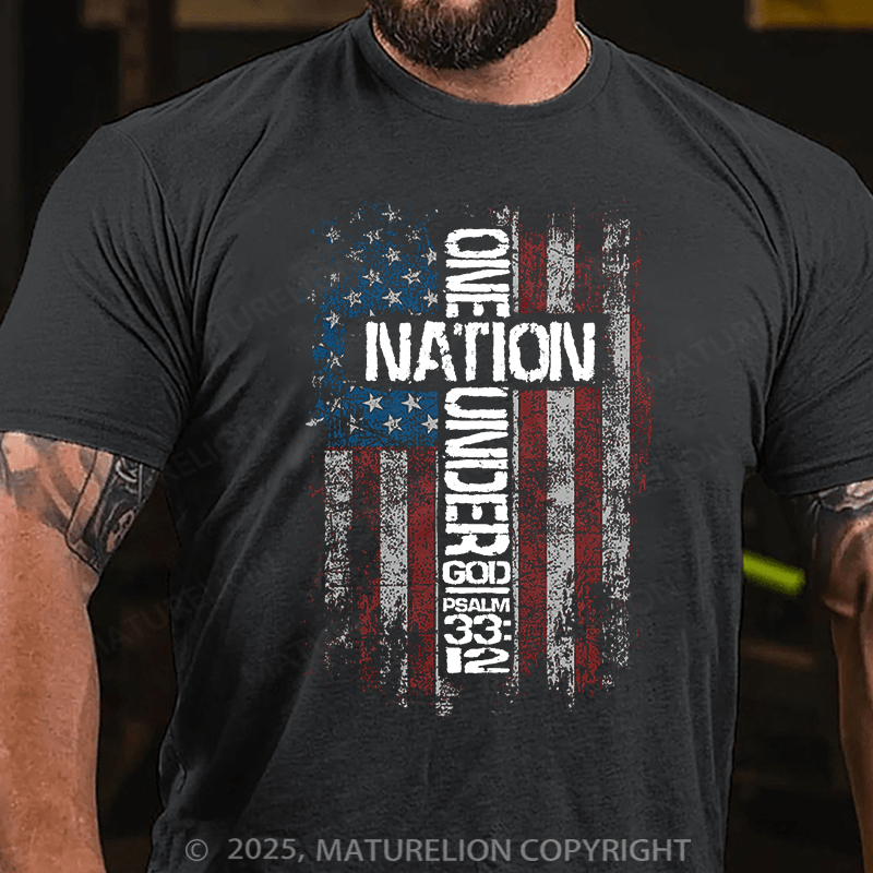 Maturelion Men's T-shirt One Nation Under God Cotton T-shirt