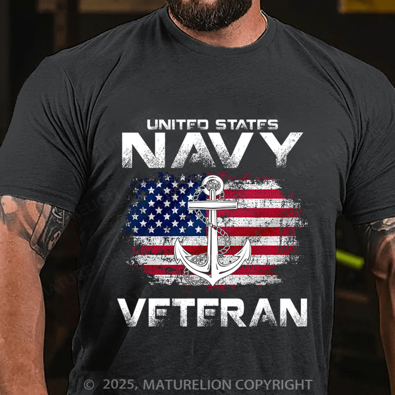 Maturelion Men's T-shirt Navy Veteran USA Flag Shirt Cotton T-shirt