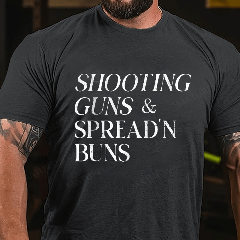 Maturelion Men's T-Shirt Shooting Guns & Spread'n Buns Cotton T-Shirt
