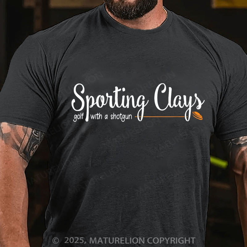 Maturelion Men's T-shirt Sporting Clays Golf With Gun Clay Shooting Sport Funny Creative Cotton T-shirt