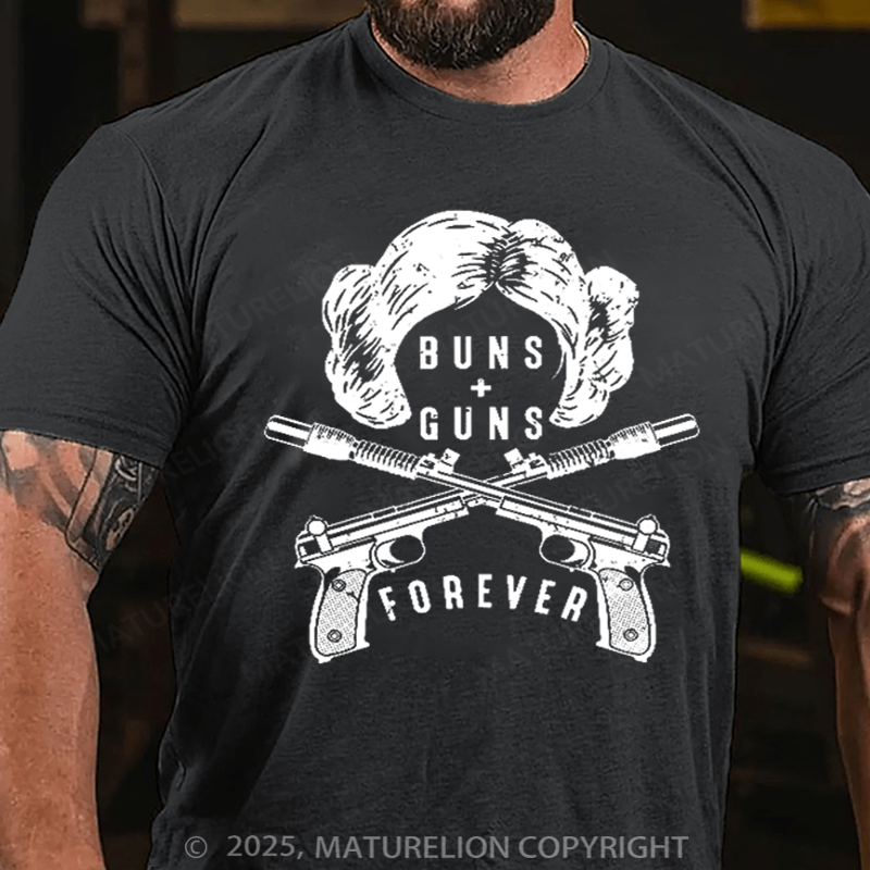 Maturelion Men's T-shirt Buns Guns Forever Princess Leia Cotton T-shirt