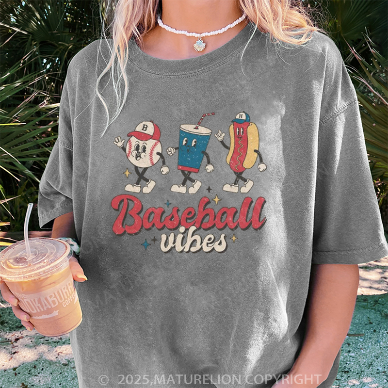 Maturelion Women's T-shirt Baseball Vibes DTG Washed T-shirt