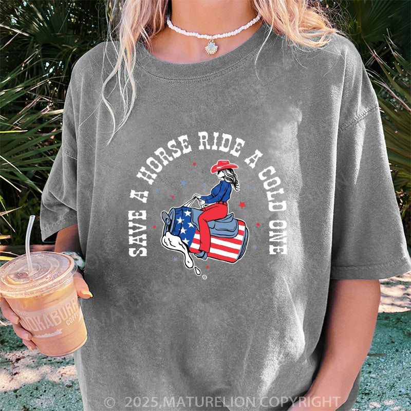 Maturelion Women's T-shirt Save a Horse Boyfriend DTG Washed T-shirt