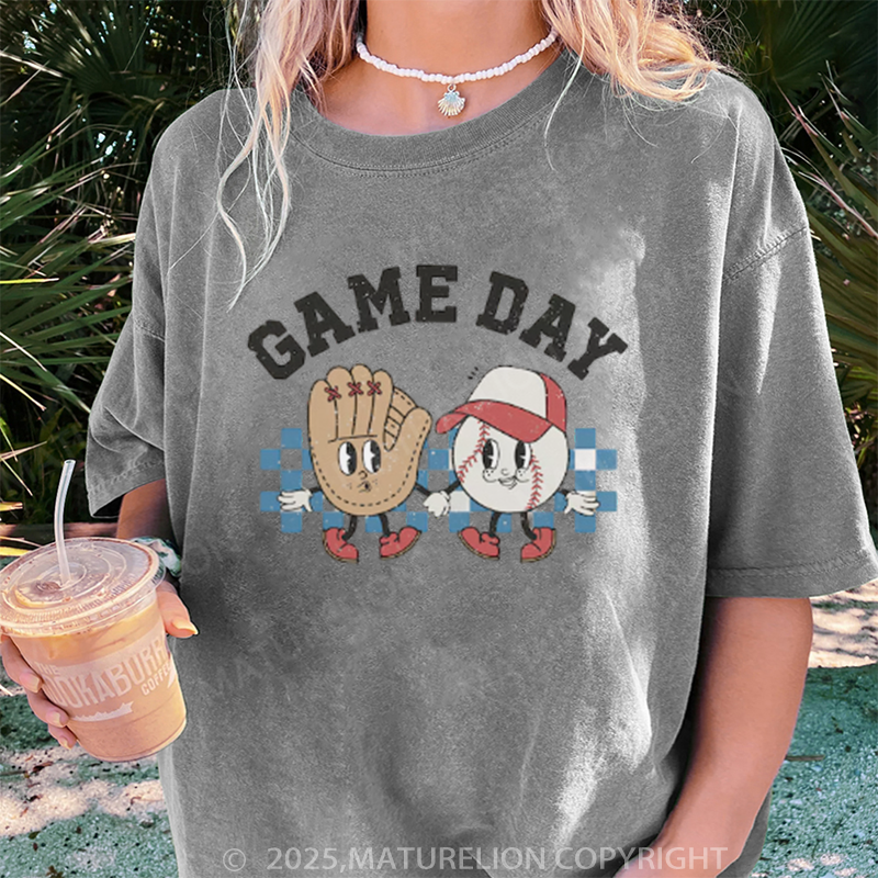 Maturelion Women's T-shirt Baseball Game Day DTG Washed T-shirt