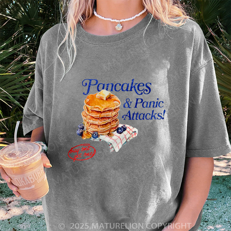 Maturelion Women's T-shirt Pancakes & Panic Attacks! DTG Washed T-shirt