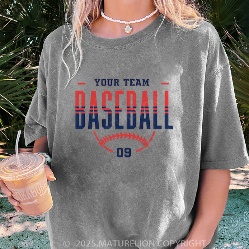 Maturelion Women's T-shirt Personalized Baseball DTG Washed T-shirt