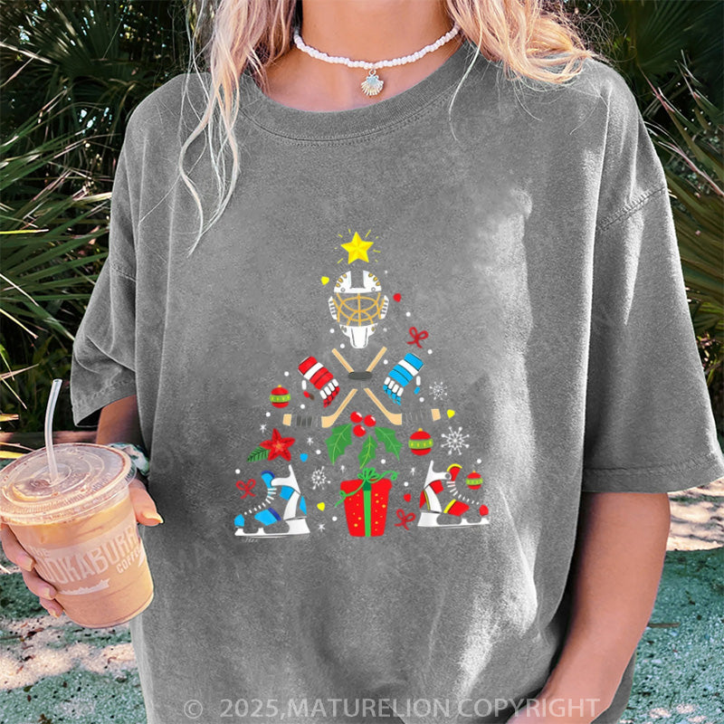 Maturelion Women's T-shirt Christmas Ice Hockey DTG Washed T-shirt