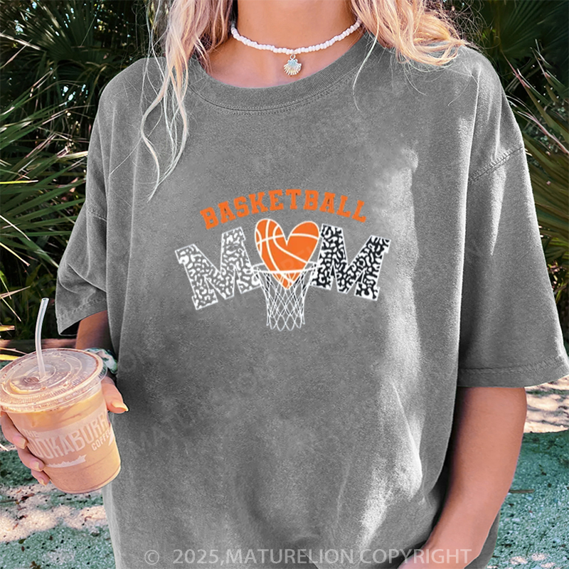 Maturelion Women's T-shirt Basketball Mom DTG Washed T-shirt