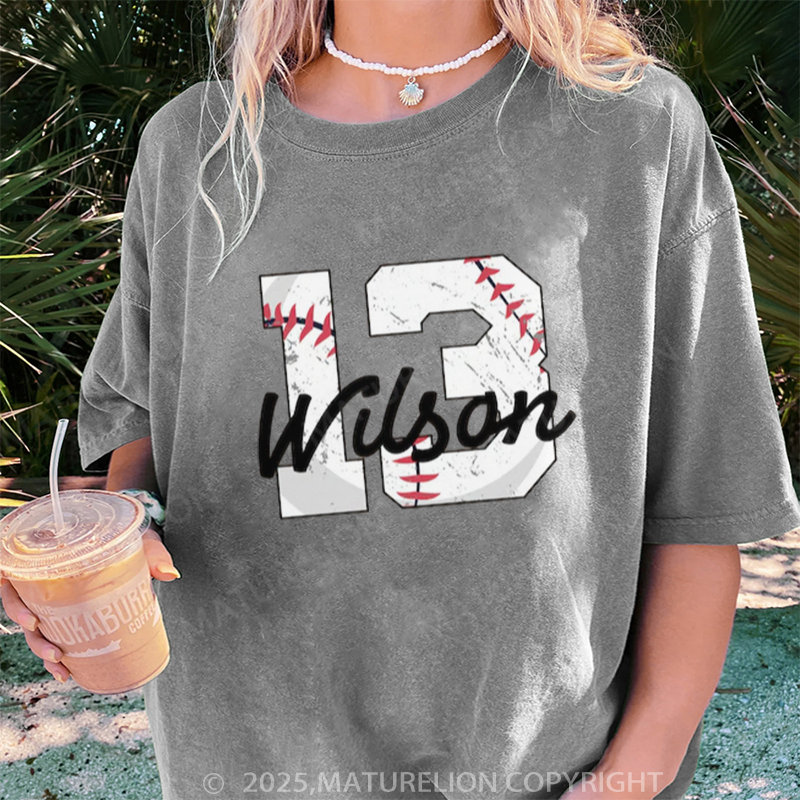 Maturelion Women's T-shirt Custom Baseball Player Gifts DTG Washed T-shirt