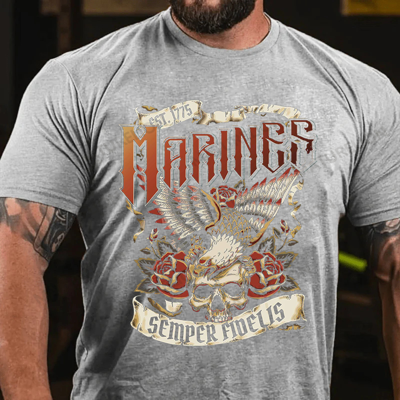 Maturelion Men's T-shirt Marines Tattoo Artwork Cotton T-shirt