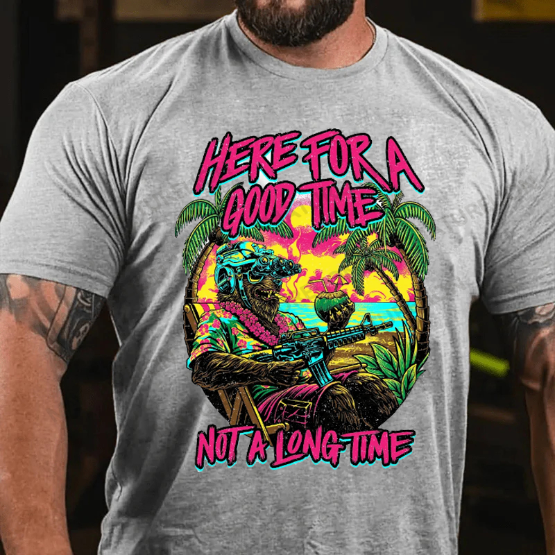 Maturelion Men's T-Shirt Here For A Good Time Not A Long Time Retro Summer Edition Cotton T-Shirt