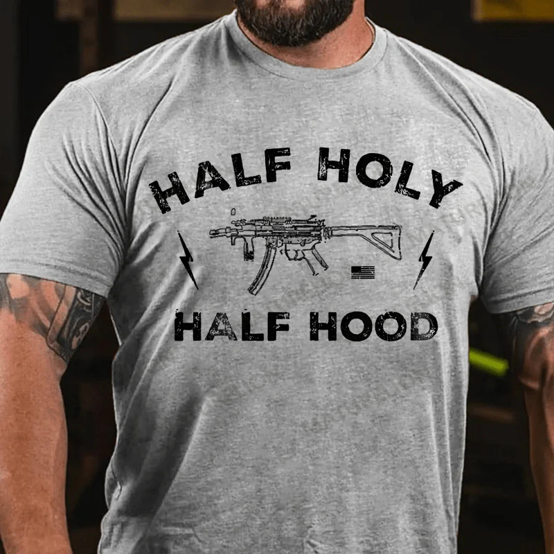 Maturelion Men's T-Shirt Half Holy. Half Hood Cotton T-Shirt