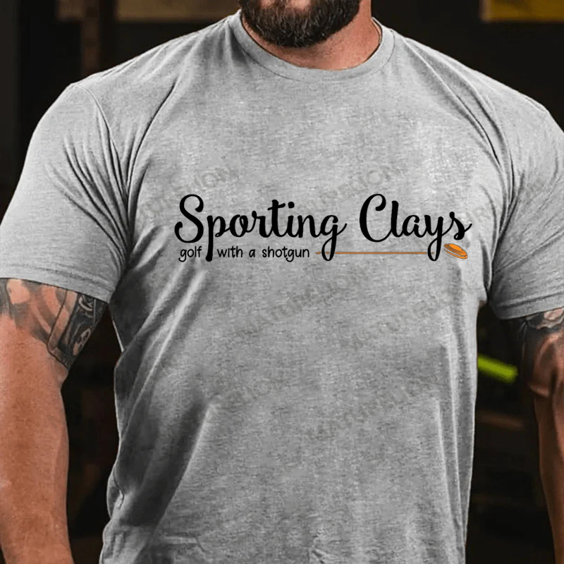 Maturelion Men's T-shirt Sporting Clays Golf With Gun Clay Shooting Sport Funny Creative Cotton T-shirt