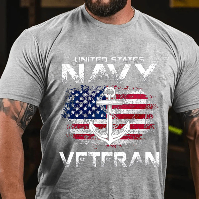 Maturelion Men's T-shirt Navy Veteran USA Flag Shirt Cotton T-shirt