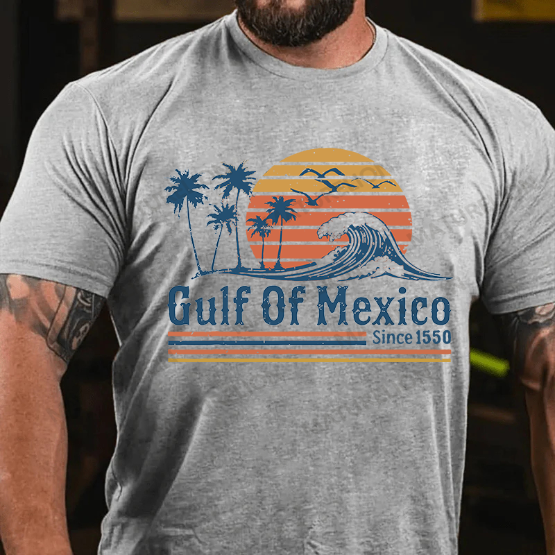 Maturelion Men's T-shirt Retro Sunset Gulf Of Mexico Since 1550 Cotton T-shirt