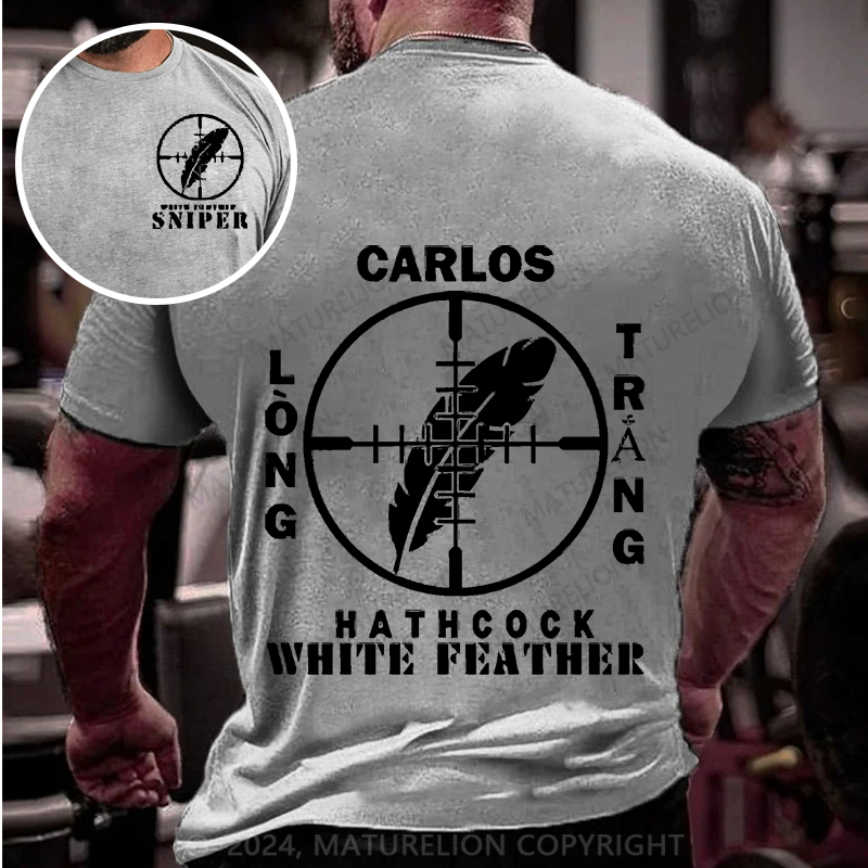 Maturelion Men's T-Shirt Sniper Carlos Hathcock White Feather Cotton T-Shirt
