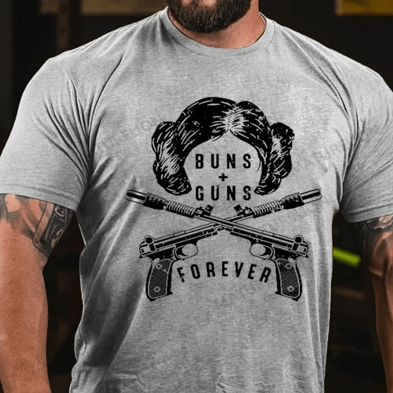 Maturelion Men's T-shirt Buns Guns Forever Princess Leia Cotton T-shirt