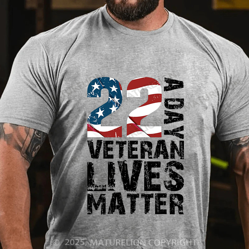 Maturelion Men's T-Shirt 22 A Day Veteran Lives Matter Cotton T-Shirt