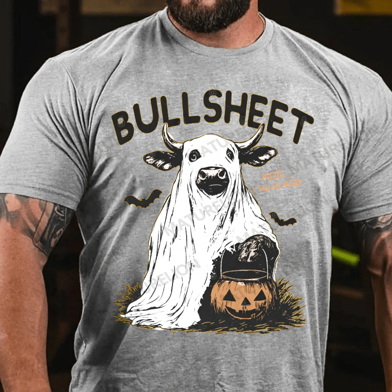 Maturelion Men's T-Shirt Funny Cow Halloween Pun – Bullsheet I Moo I Mean Boo Halloween Cotton T-Shirt
