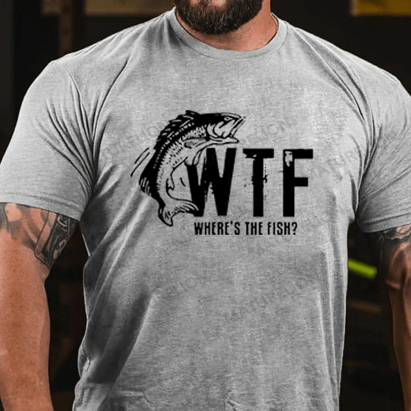 Maturelion Men's T-shirt WTF Wheres The Fish Funny Cotton T-shirt