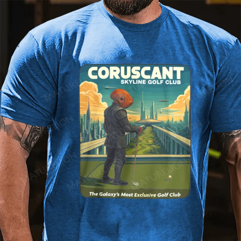 Maturelion Men's T-Shirt Coruscant Skyline Golf Club Cotton T-Shirt
