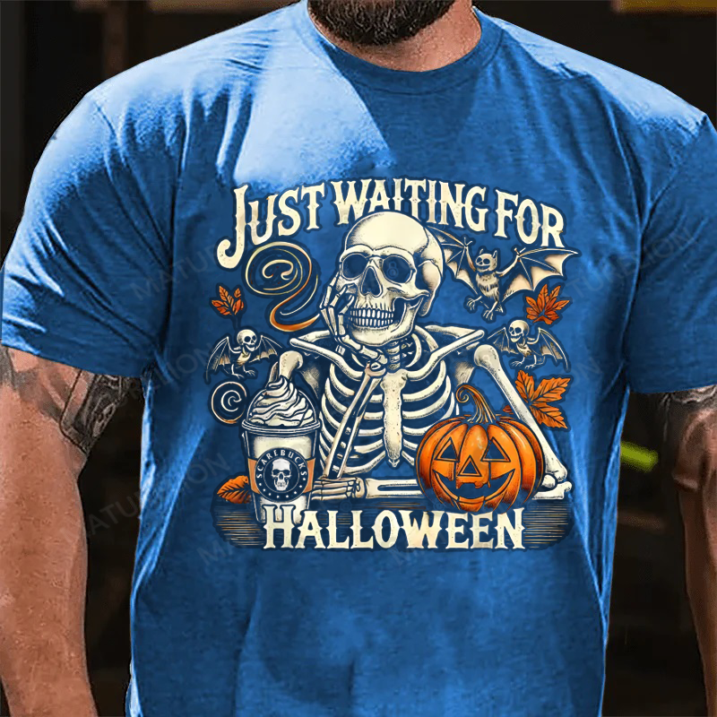 Maturelion Men's T-Shirt Spooky Vibes Loading... Just Waiting for Halloween Cotton T-Shirt