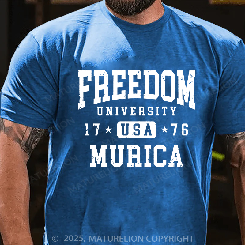Maturelion Men's T-shirt Freedom University Cotton T-shirt