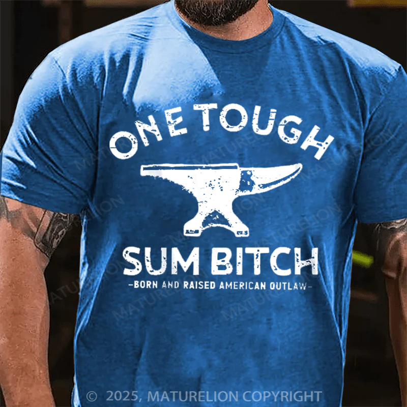 Maturelion Men's T-Shirt One Tough Sum Born and Raised American Outlaw Cotton T-Shirt