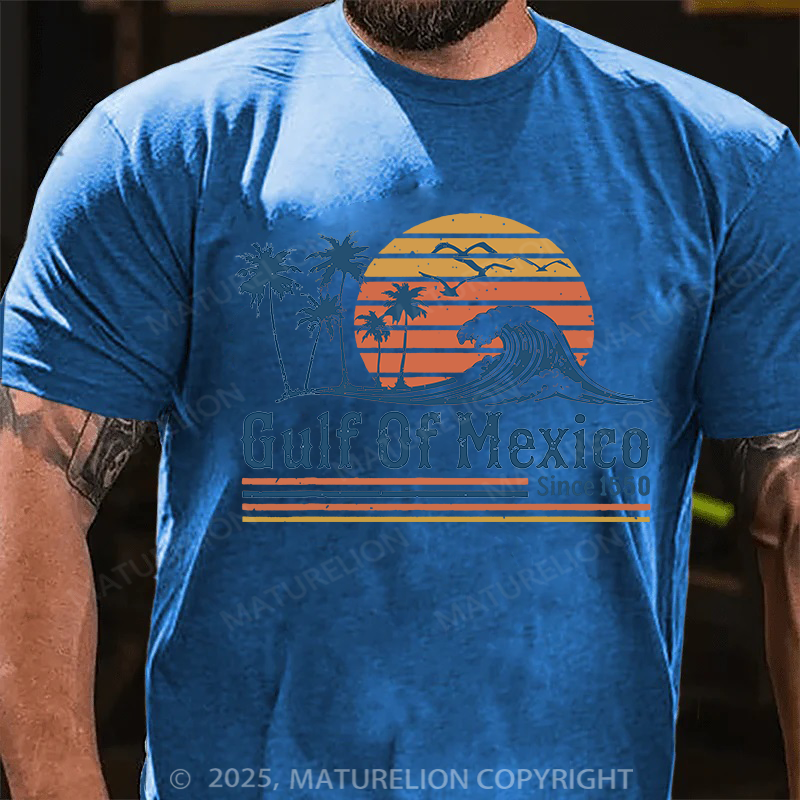 Maturelion Men's T-shirt Retro Sunset Gulf Of Mexico Since 1550 Cotton T-shirt