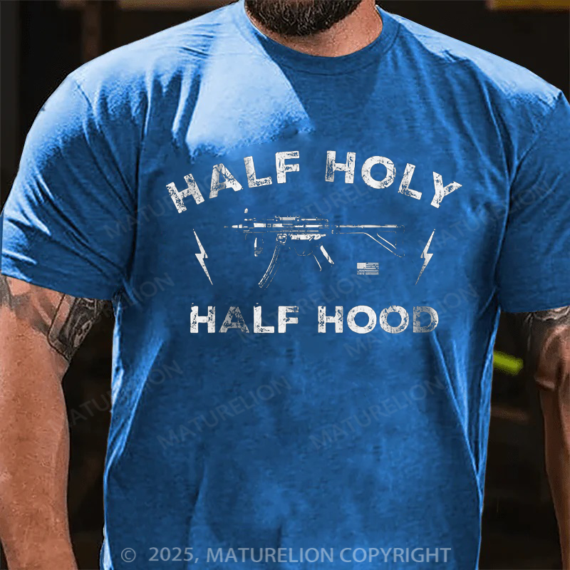Maturelion Men's T-Shirt Half Holy. Half Hood Cotton T-Shirt