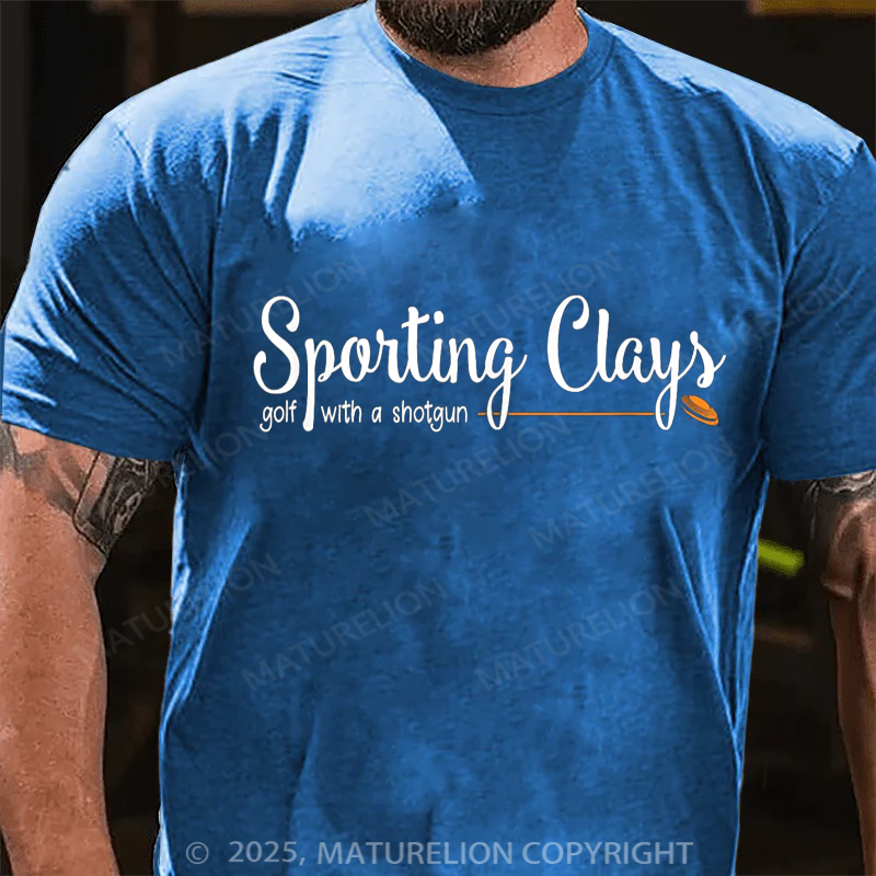 Maturelion Men's T-shirt Sporting Clays Golf With Gun Clay Shooting Sport Funny Creative Cotton T-shirt
