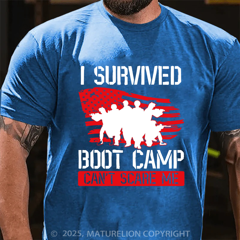 Maturelion Men's T-Shirt I Survived Boot Camp Can'T Scare Me Cotton T-Shirt