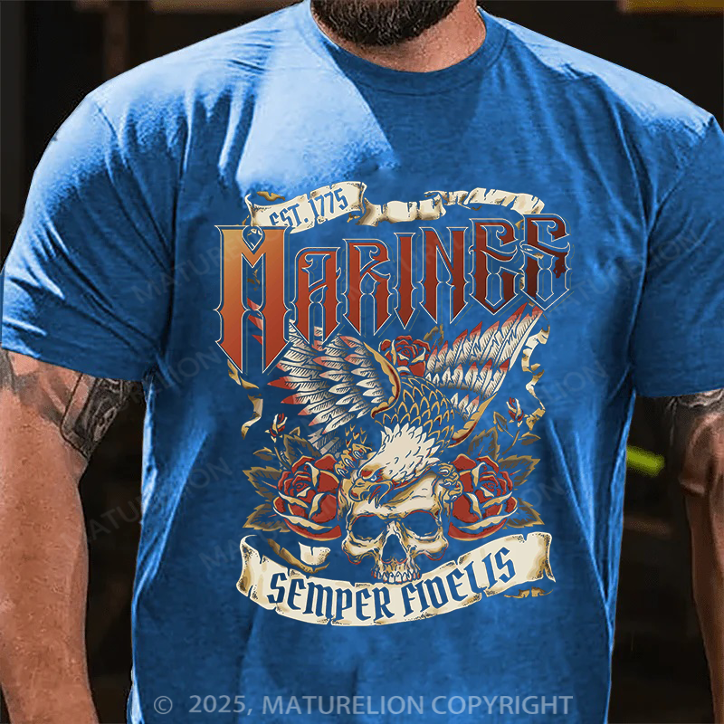 Maturelion Men's T-shirt Marines Tattoo Artwork Cotton T-shirt