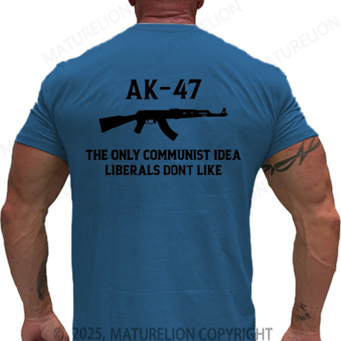 Maturelion Men's T-shirt AK-47 The Only Communist Idea Liberals Don't Like Cotton T-shirt