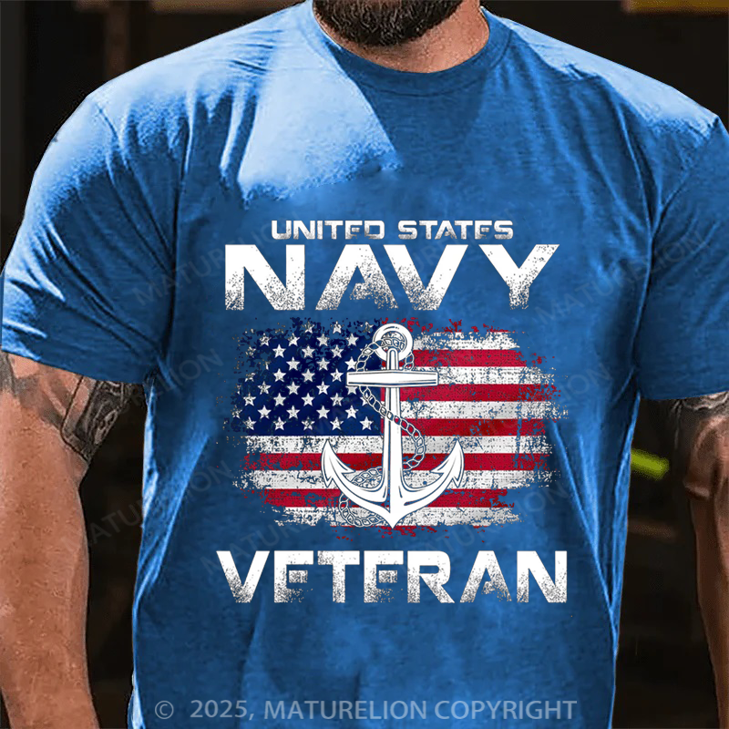 Maturelion Men's T-shirt Navy Veteran USA Flag Shirt Cotton T-shirt