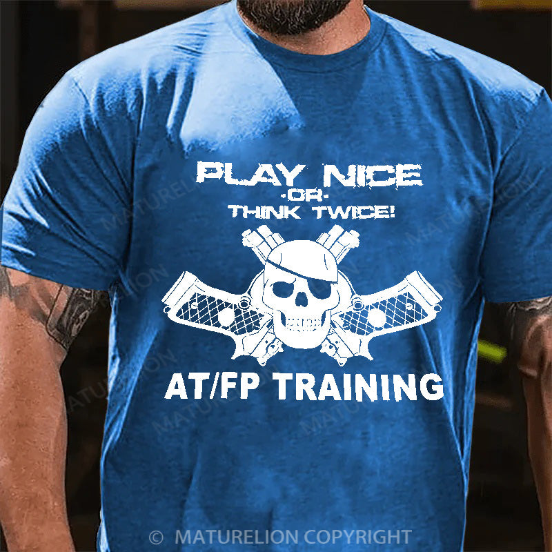 Maturelion Men's T-shirt Play Nice Think Twice Skull Guns Cotton T-shirt