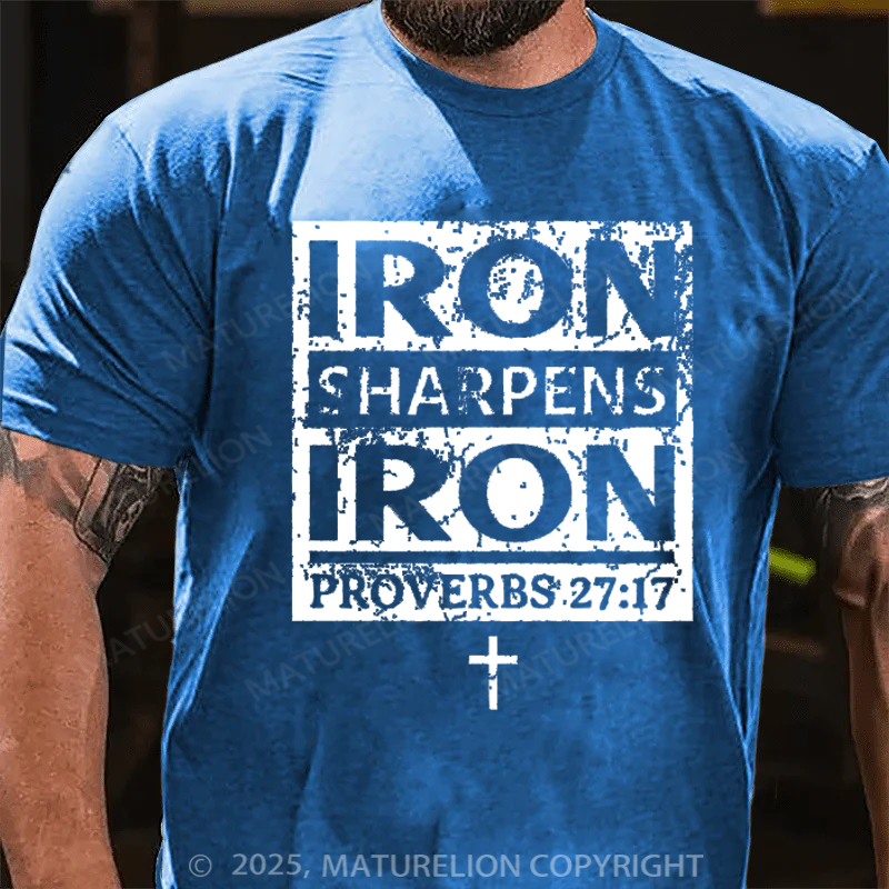 Maturelion Men's T-shirt Iron Sharpens Iron Proverbs Bible Cotton T-shirt
