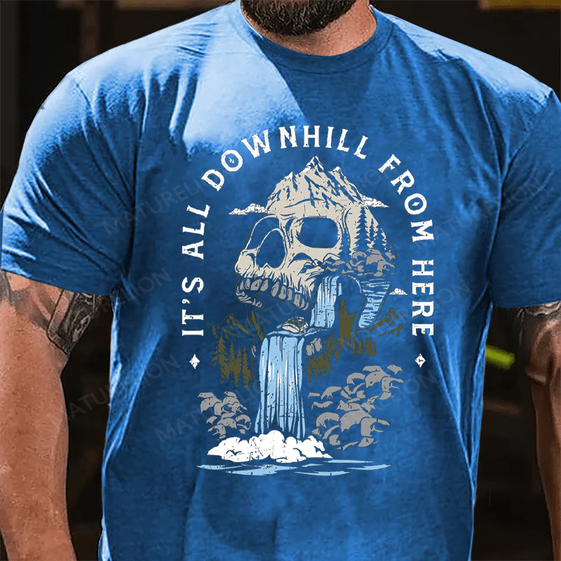 Maturelion Men's T-Shirt It's All Downhill From Here Cotton T-Shirt