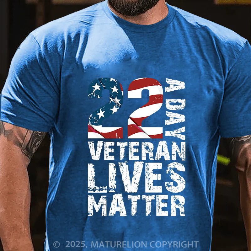 Maturelion Men's T-Shirt 22 A Day Veteran Lives Matter Cotton T-Shirt